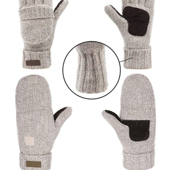 Unisex Winter Knitted Convertible Warm Fingerless Gloves Wool Mittens - Picture 3 of 14